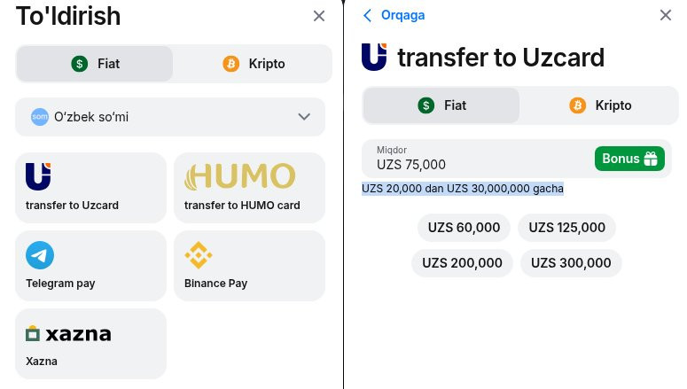 1Win depozit usullari — UzCard, Humo, Telegram Pay, Xazna. Minimal 10 000 UZS, komissiya 0%