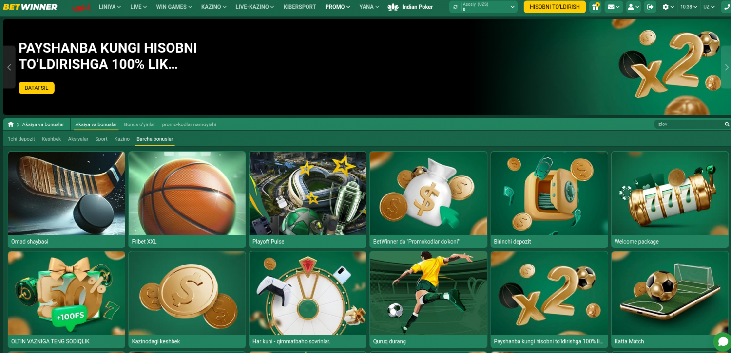 Betwinner sport bonus — 130% promo kod bilan, x5 veyjer
