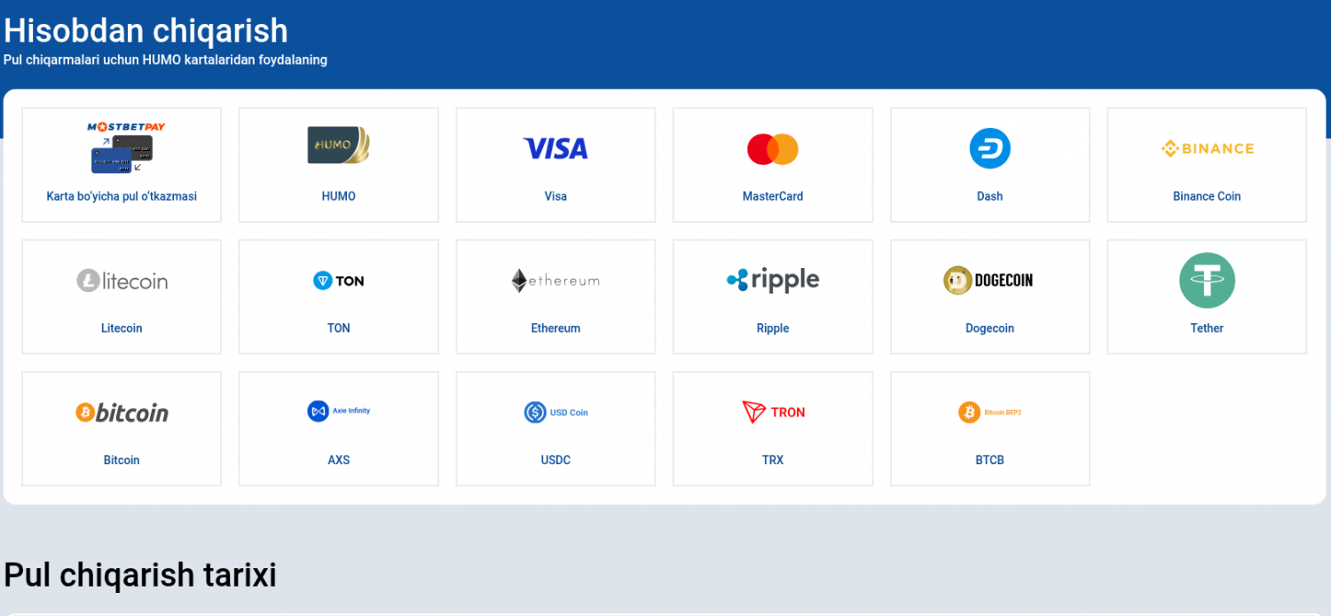 Mostbet pul yechish usullari — P2P, Humo, Visa, USDT limitlari